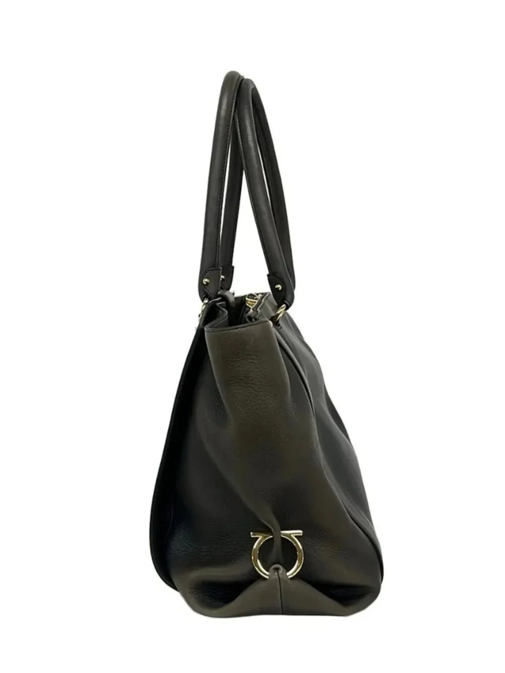 Salvatore Ferragamo EZ-21 G187 Dark Navy Gray Leather Tote Bag